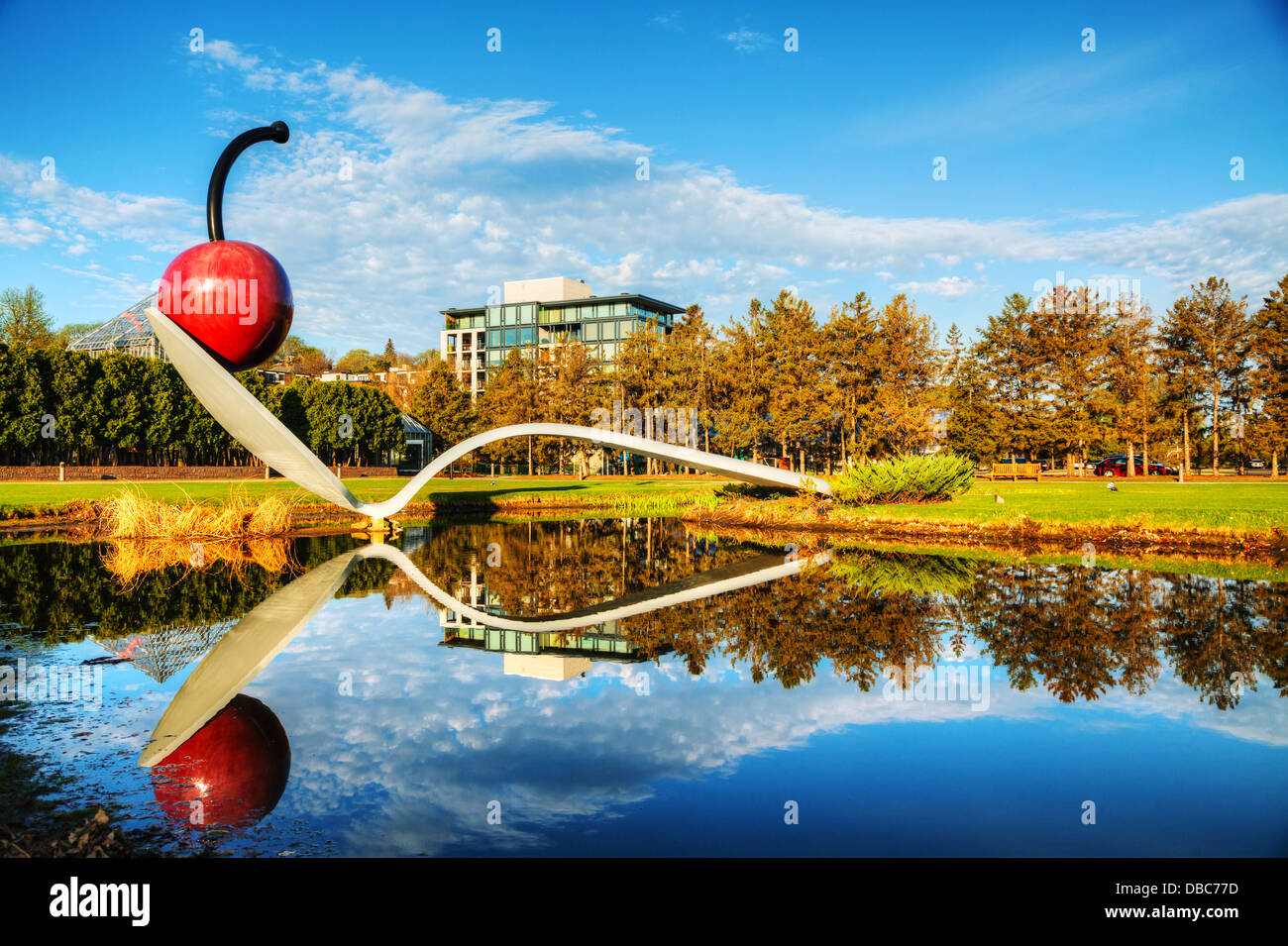 The Spoonbridge and Cherry at the Minneapolis Sculpture Garden in Minneapolis, MN Stock Photo