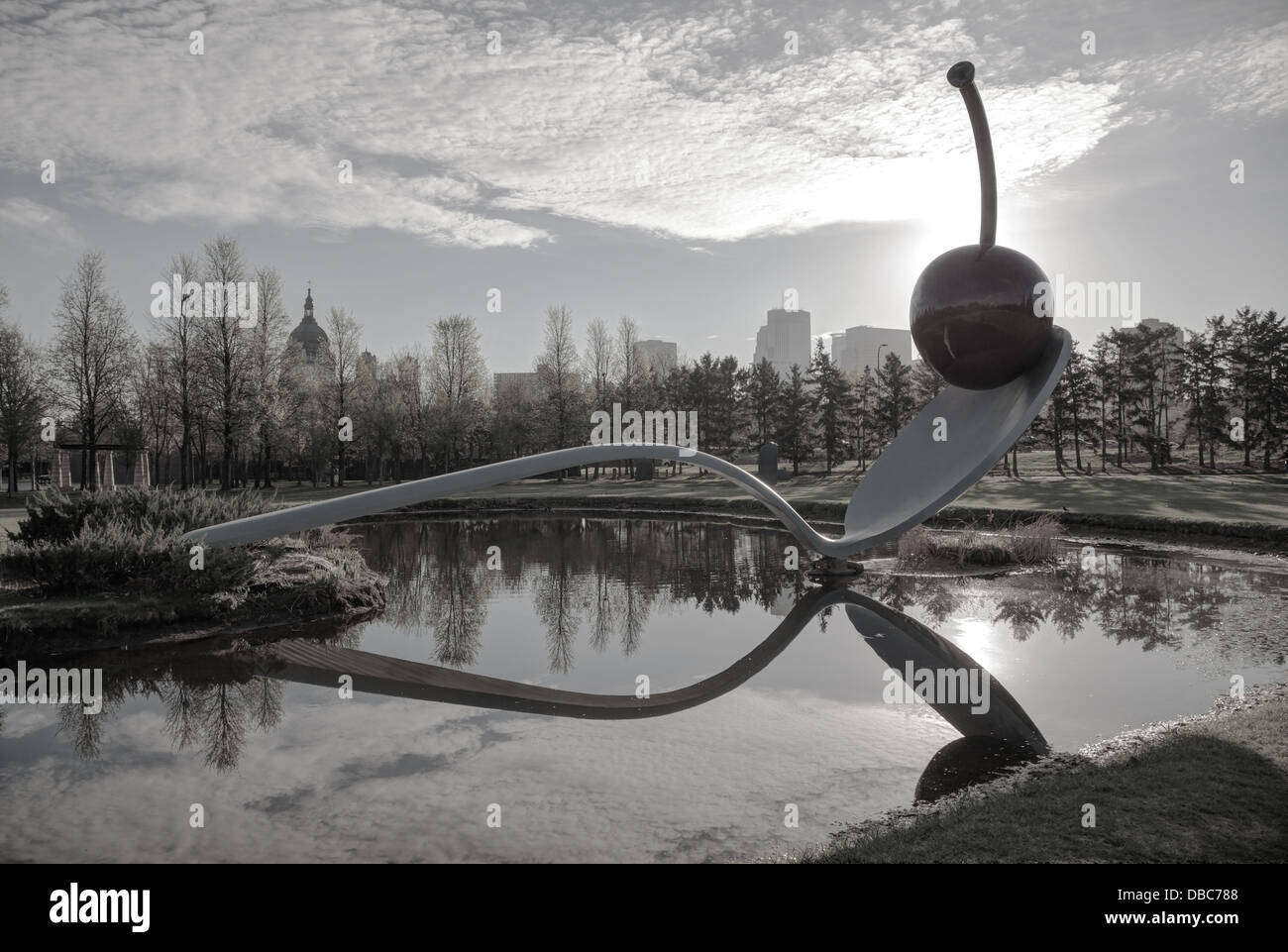 The Spoonbridge and Cherry at the Minneapolis Sculpture Garden in Minneapolis, MN Stock Photo