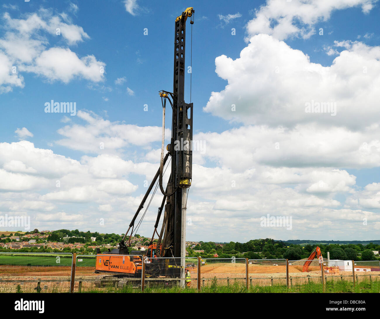 Pile driving on a construction site, Grantham, Lincolnshire, England Stock Photo