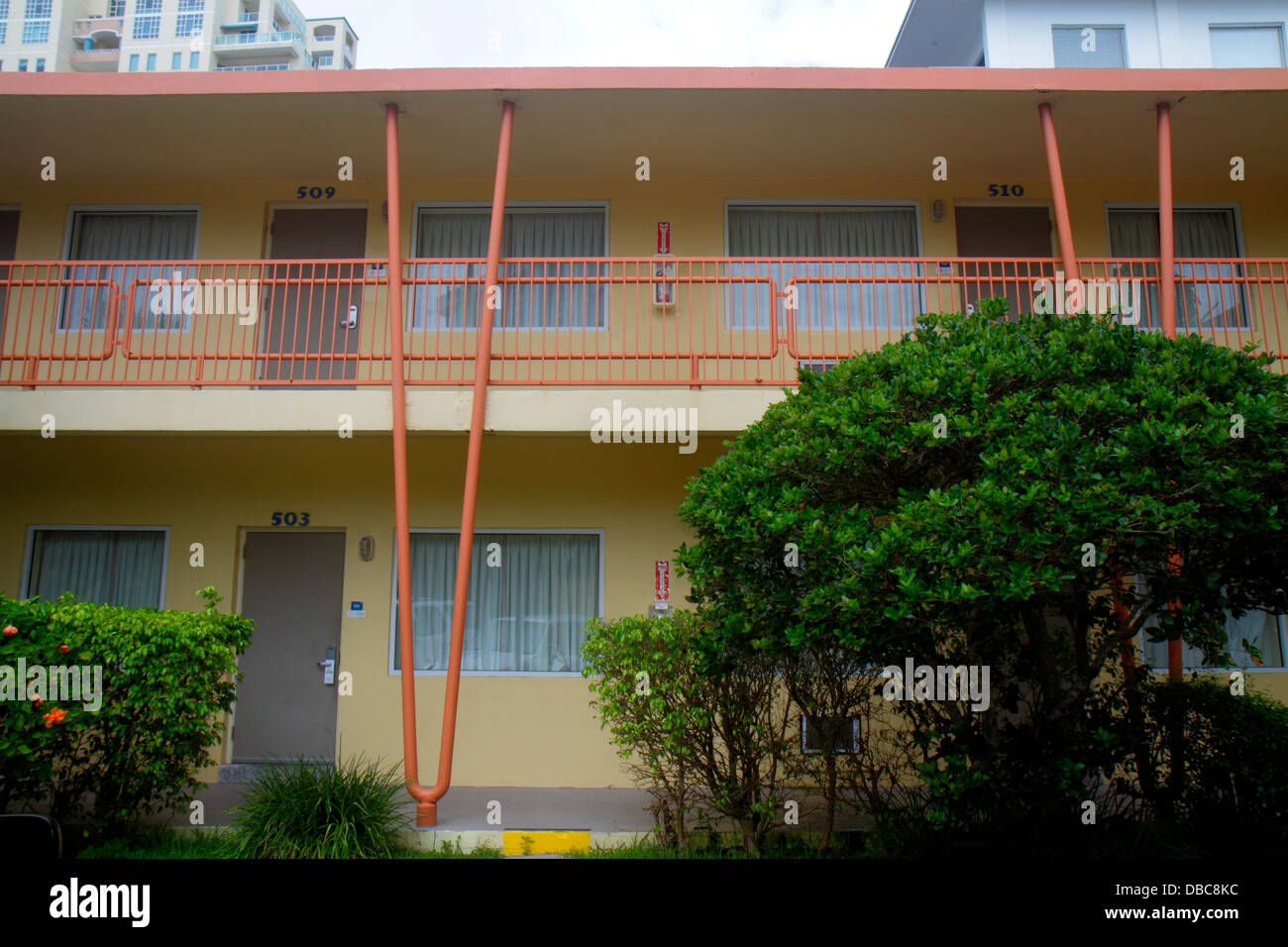 Fort Ft. Lauderdale Florida,Days Inn Bahia Cabana,motel,hotel,guest rooms,doors,budget,balcony,looking FL130720130 Stock Photo