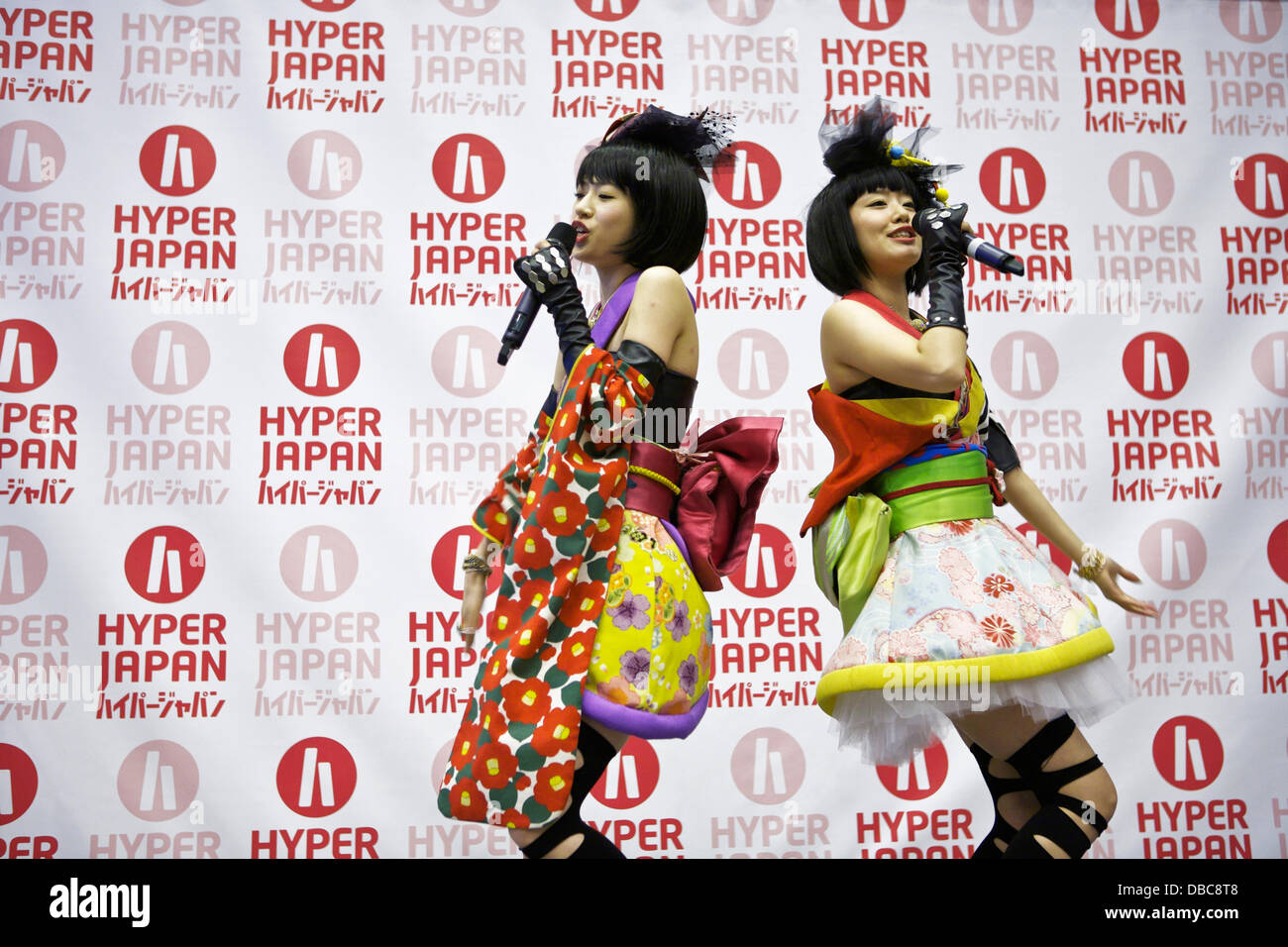 Earls Court, London UK. 27th July, 2013. Yanakiku, who represent Japanese pop culture, perform live on stage at Hyper Japan. Credit:  Tony Farrugia/Alamy Live News Stock Photo