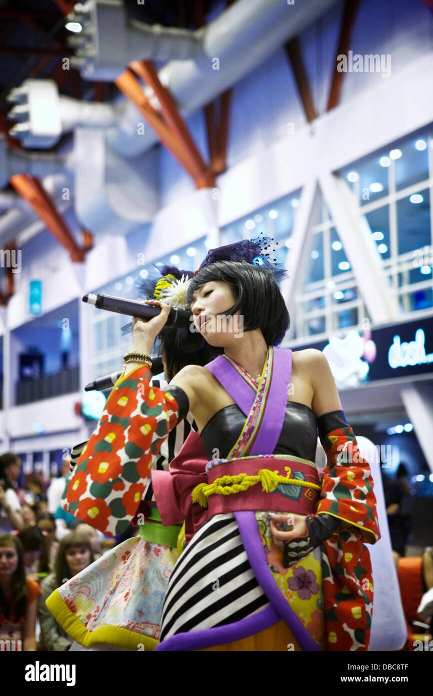Earls Court, London UK. 27th July, 2013. Yanakiku, who represent Japanese pop culture, perform live on stage at Hyper Japan. Credit:  Tony Farrugia/Alamy Live News Stock Photo