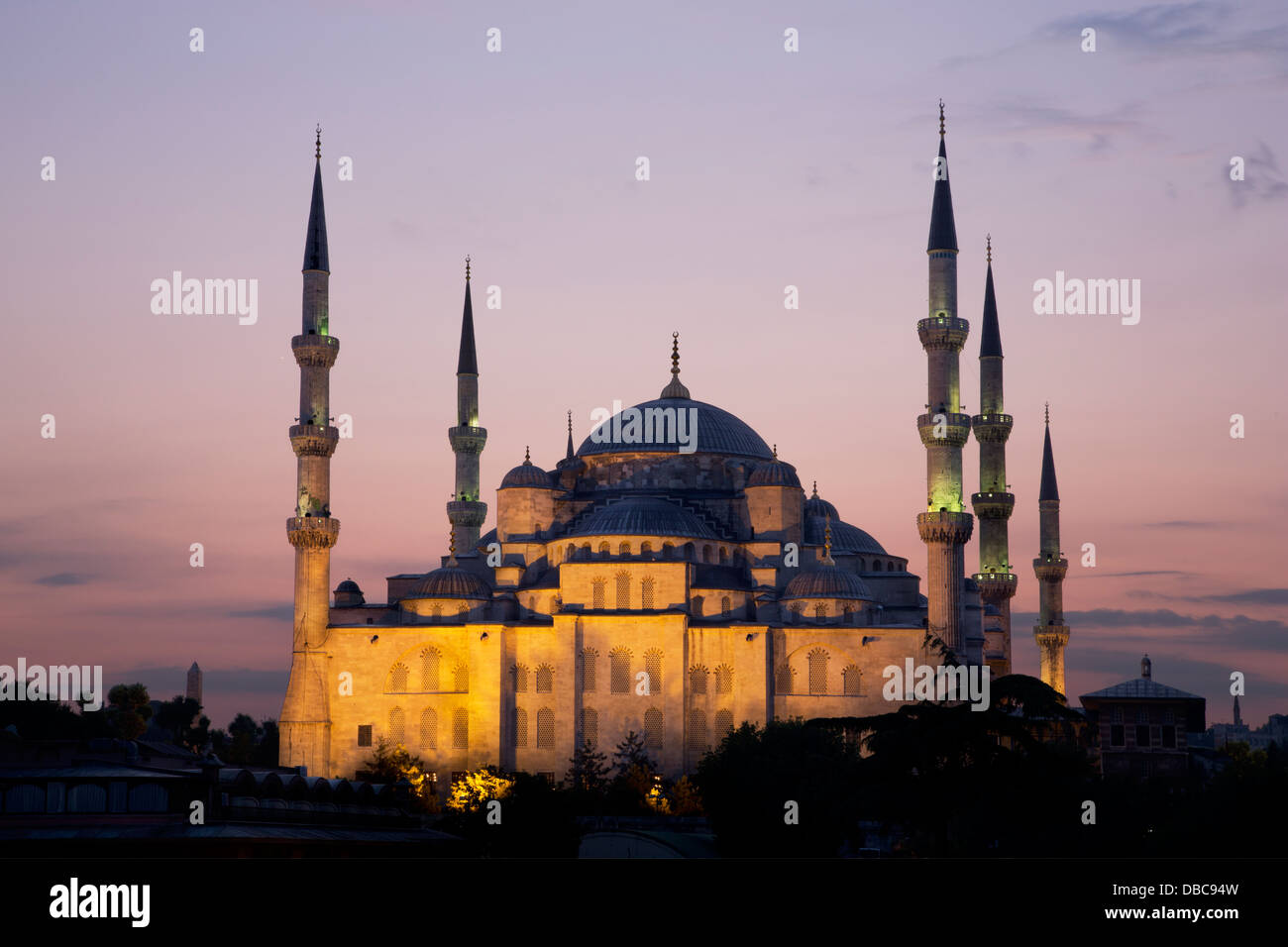 The Blue Mosque in Istanbul at dusk Stock Photo