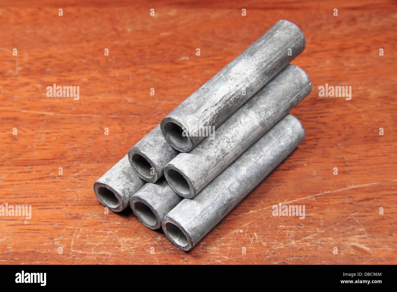 Small lead (Pb) tubes as used in a UK high school. Stock Photo