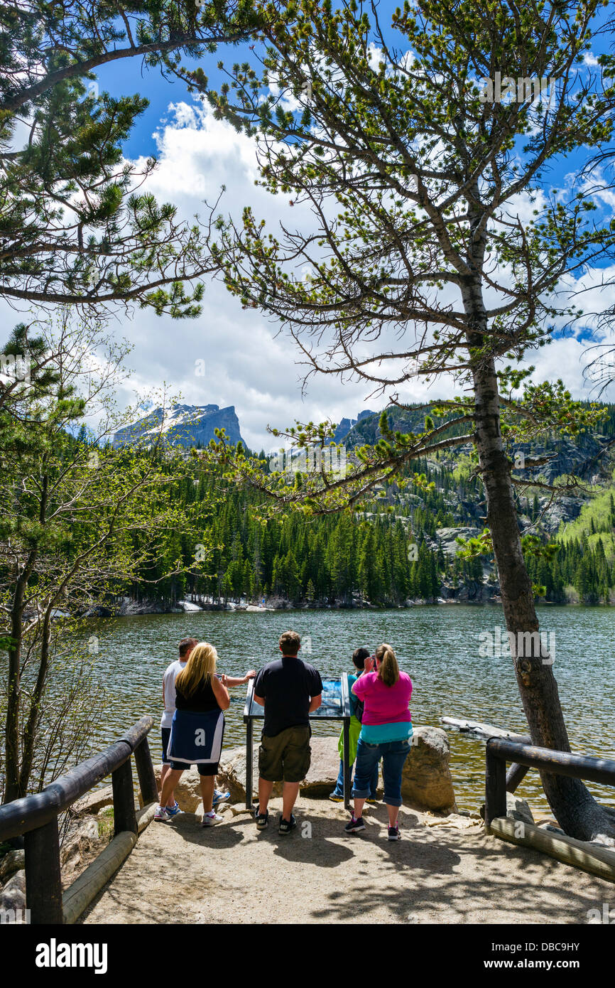 Tourists at Bear Lake, Rocky Mountain National Park, Colorado, USA Stock Photo