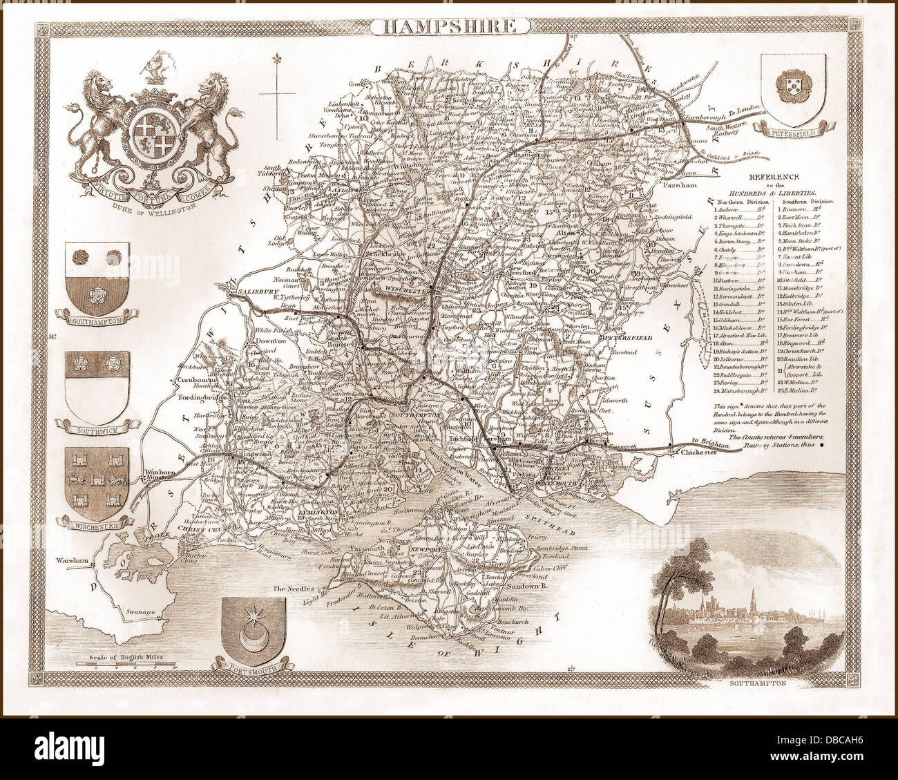 1840s Victorian Map of Hampshire Stock Photo