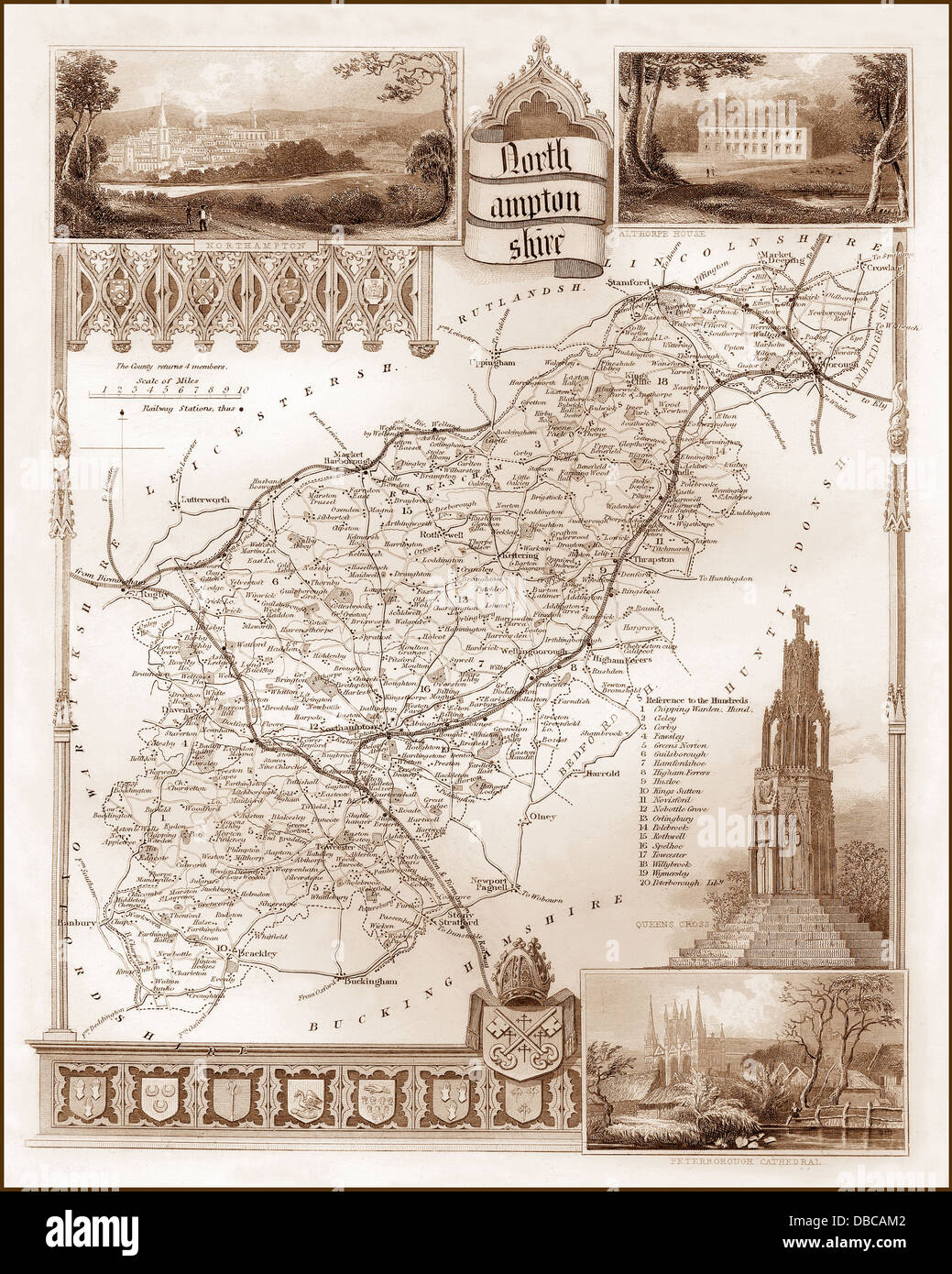 1840s Victorian Map of Northamptonshire Stock Photo
