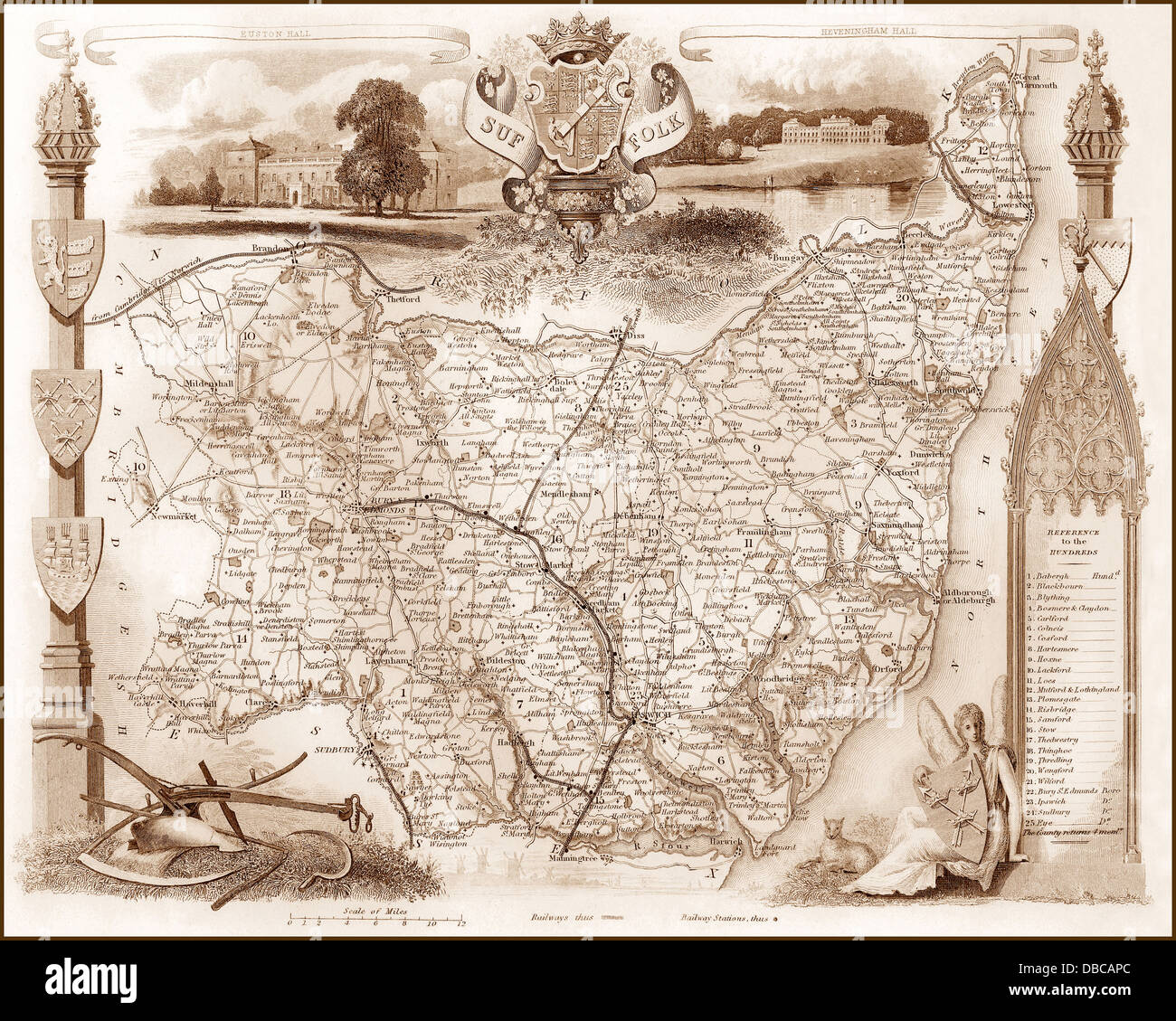 Show Me A Map Of Suffolk 1840S Victorian Map Of Suffolk Stock Photo - Alamy