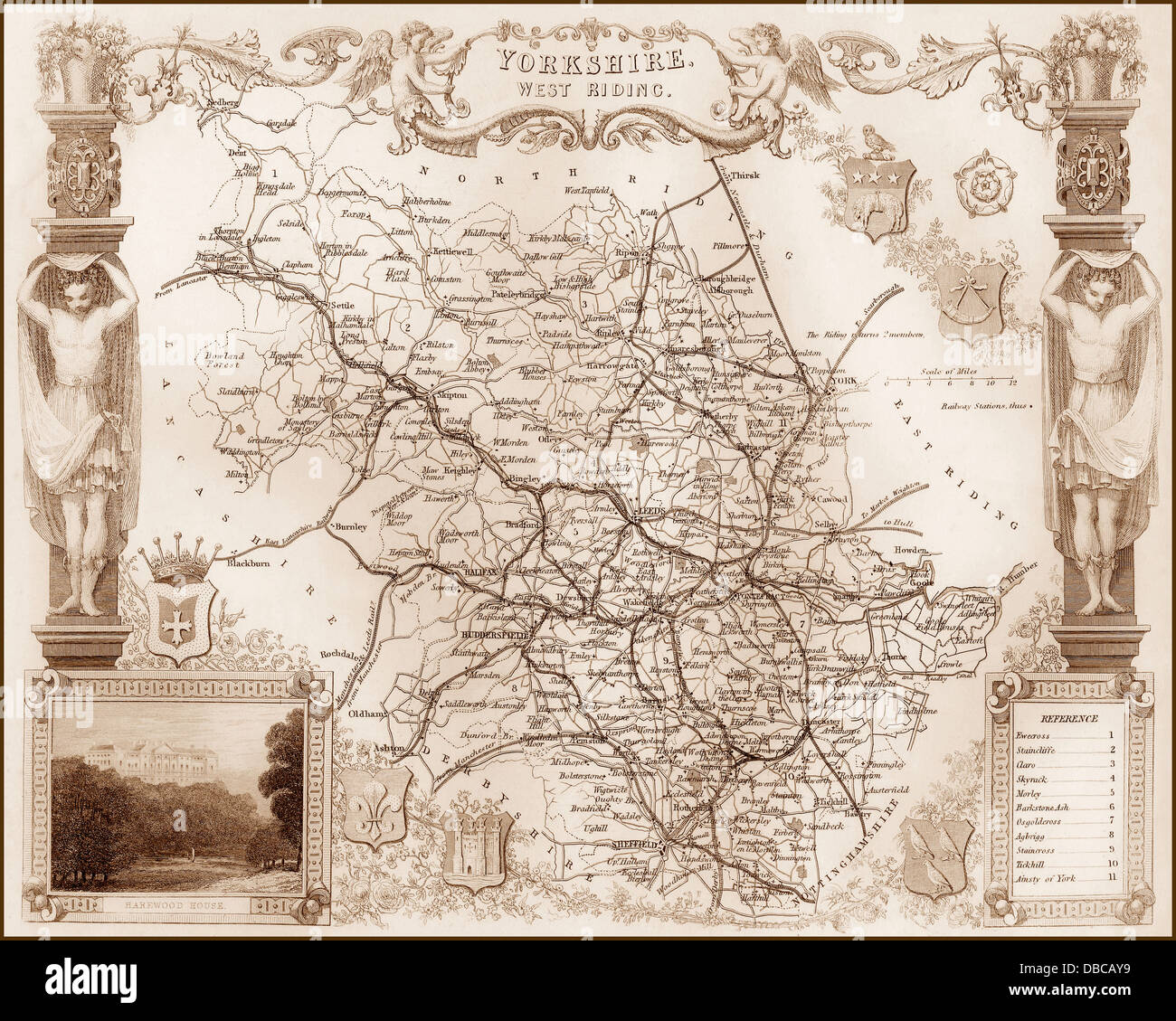 1840s Victorian Map of West Riding of Yorkshire Stock Photo