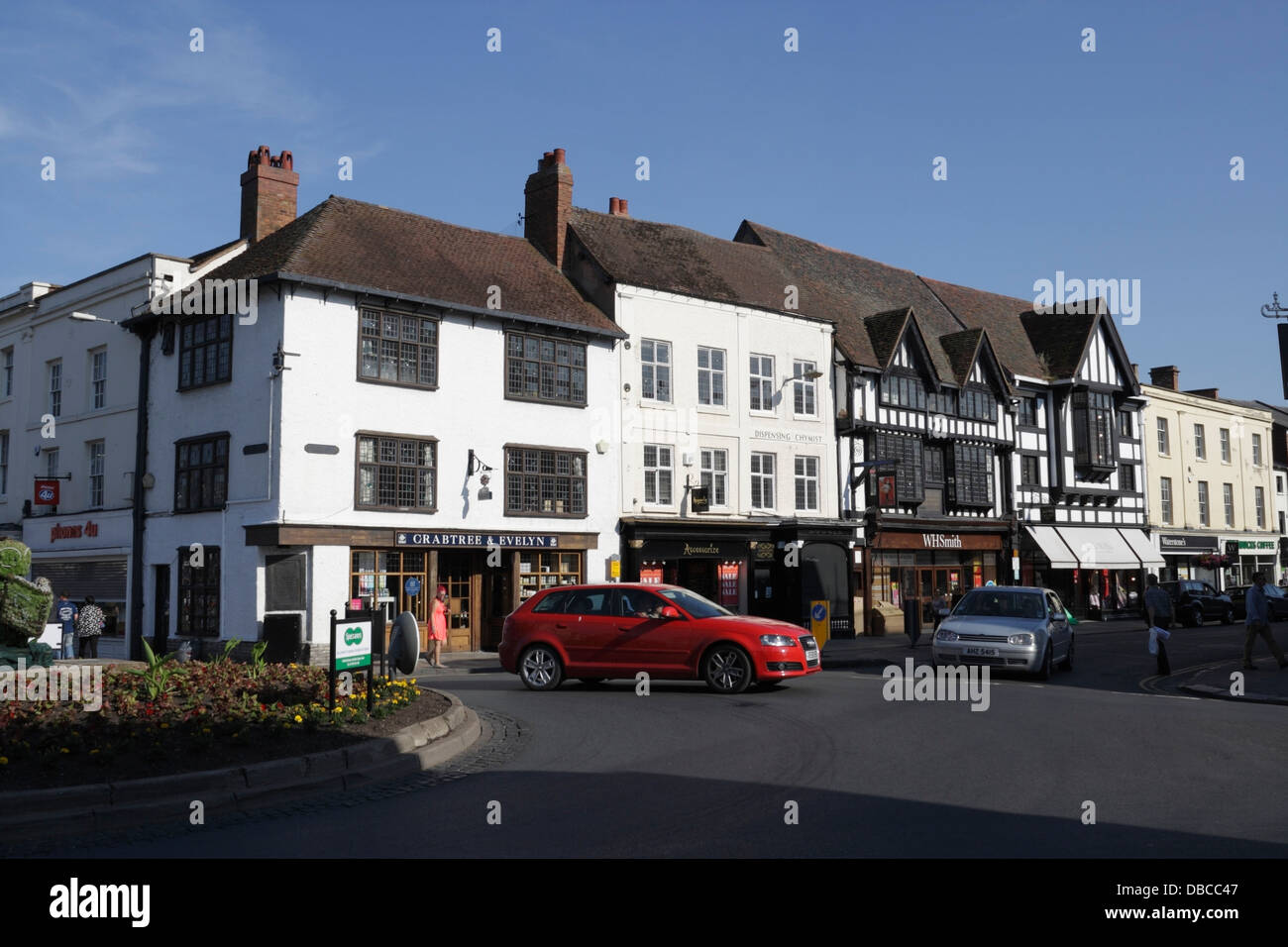 High Street and Shops in Stratford Upon Avon Town centre Stock Photo