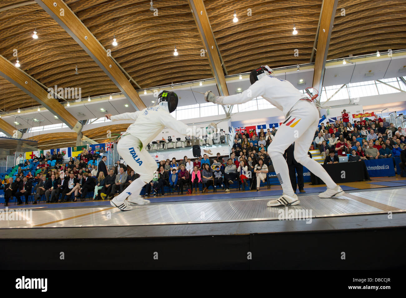 Vancouver Grand Prix of Men's Epee 2013 at Richmond Olympic Oval. Richmond, British Columbia Canada Stock Photo