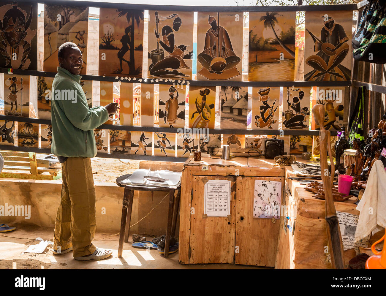 Sand-painter Malian-Senegalese Artist Boubacar Dia in his Studio, Goree Island, Dakar, Senegal. Stock Photo