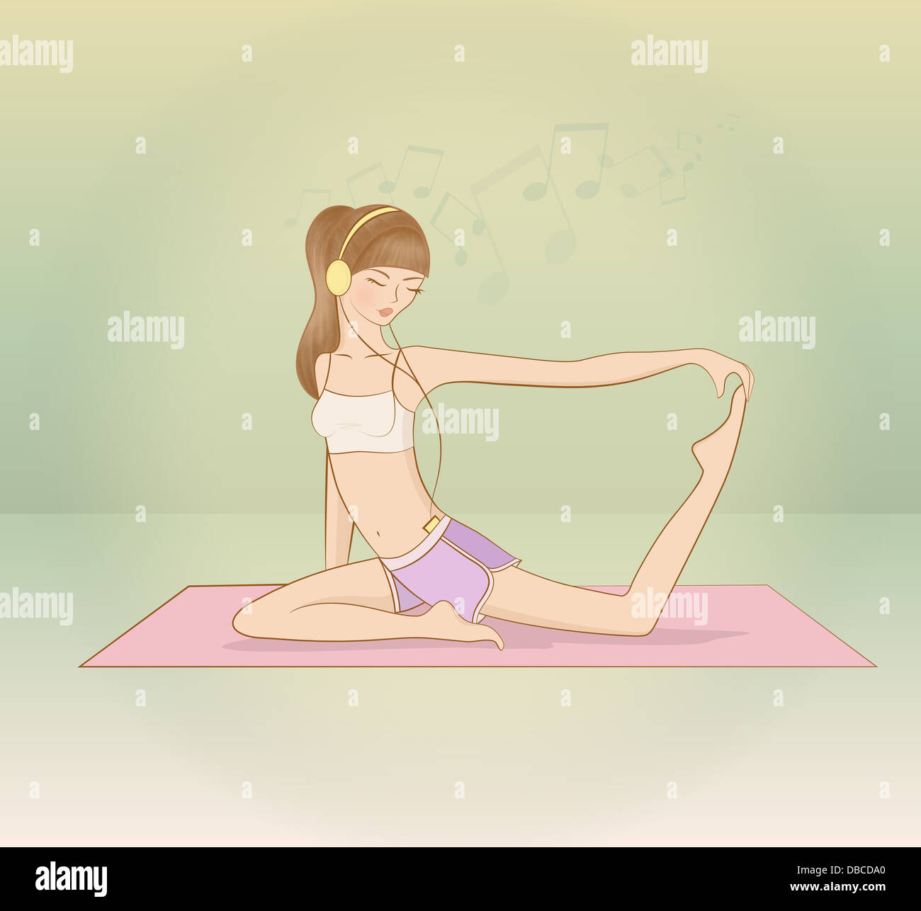 Illustration of young woman performing yoga on mat Stock Photo