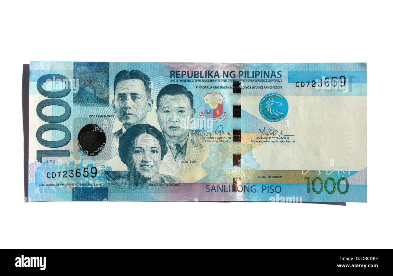 Front side of 1000 peso bill of the Philippines Stock Photo
