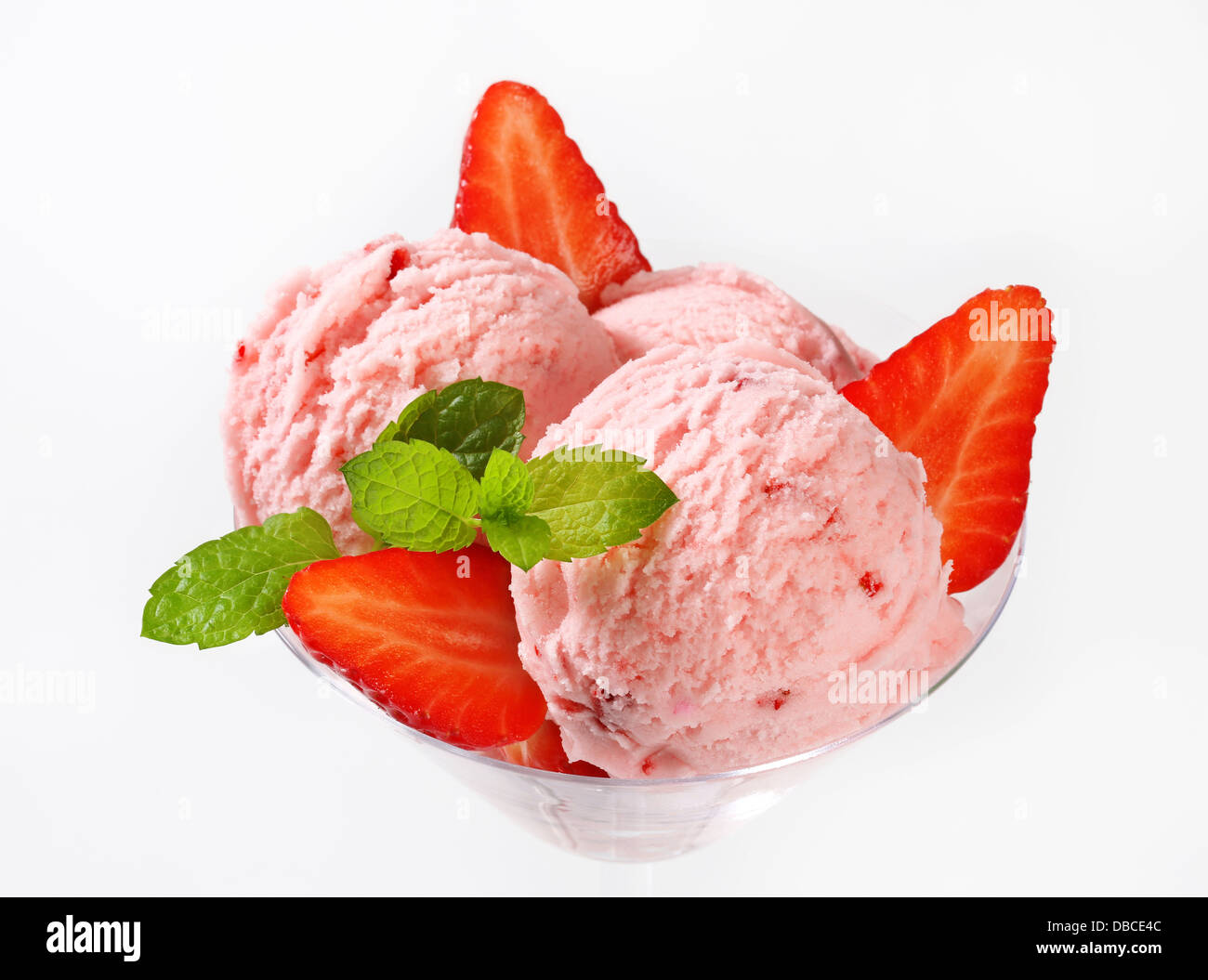 Ice cream with fresh strawberries in a dessert glass Stock Photo