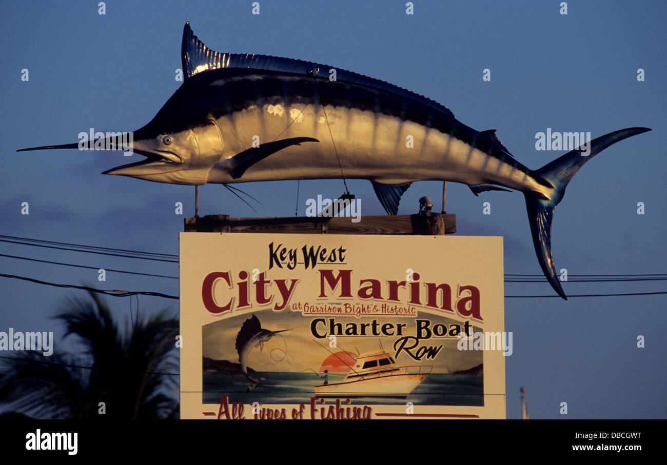 Blue marlin sign at Charter Boat Row Key West Florida Keys Stock Photo