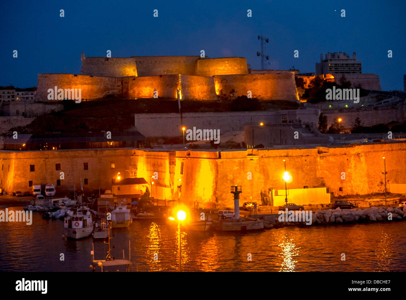 Marseille, France, Old Port Area, Scenics, Fort Saint Jean, Night Stock Photo
