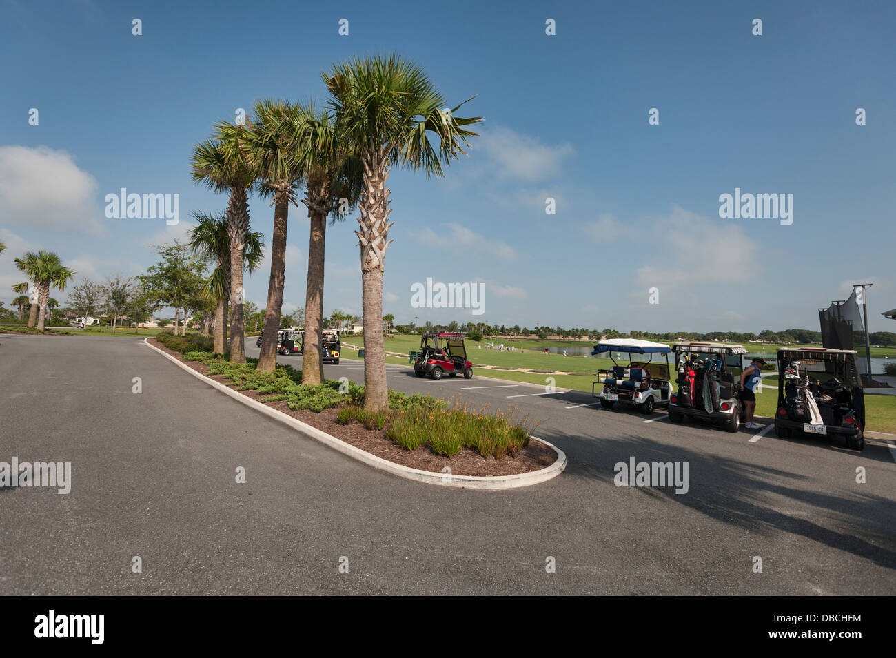 Golf carts parked at the golfing range inThe Villages, Florida. An