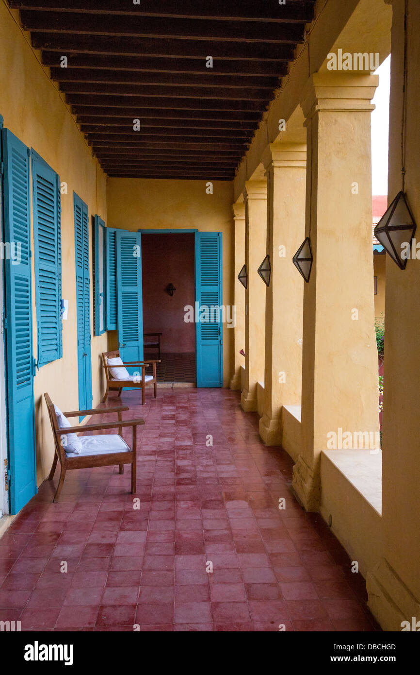 Outdoor Corridor of a Typical Goree House, Goree Island, Senegal Stock Photo