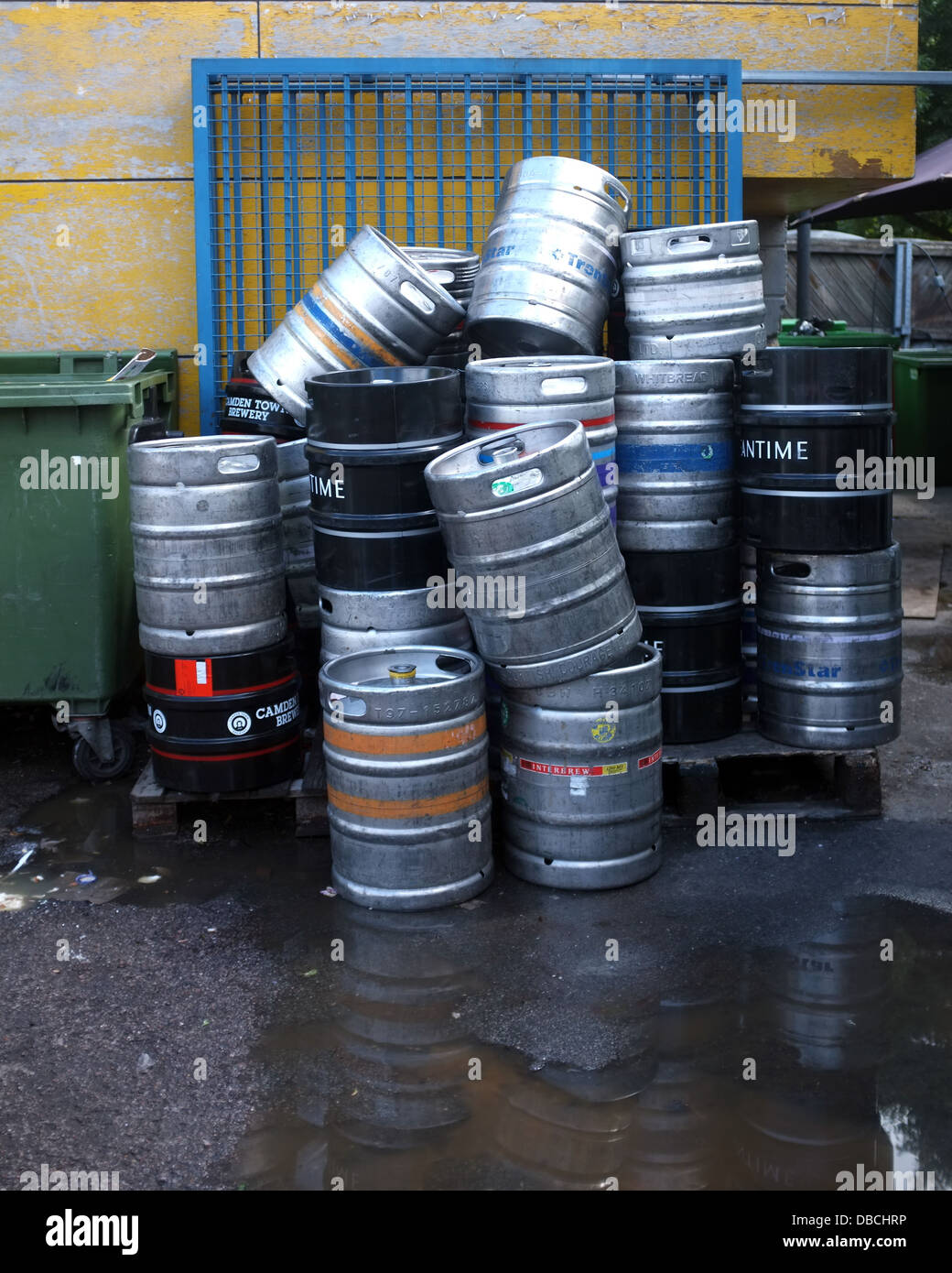 Used beer barrels Stock Photo Alamy