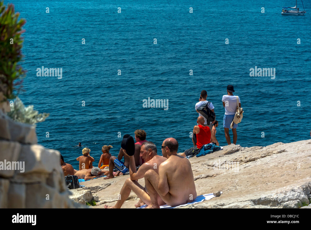 Marseille, France, Gay Men Relaxing on Nude Beach, Scenes, Point Rouge,  on Mediterranean Sea, South of France Stock Photo - Alamy