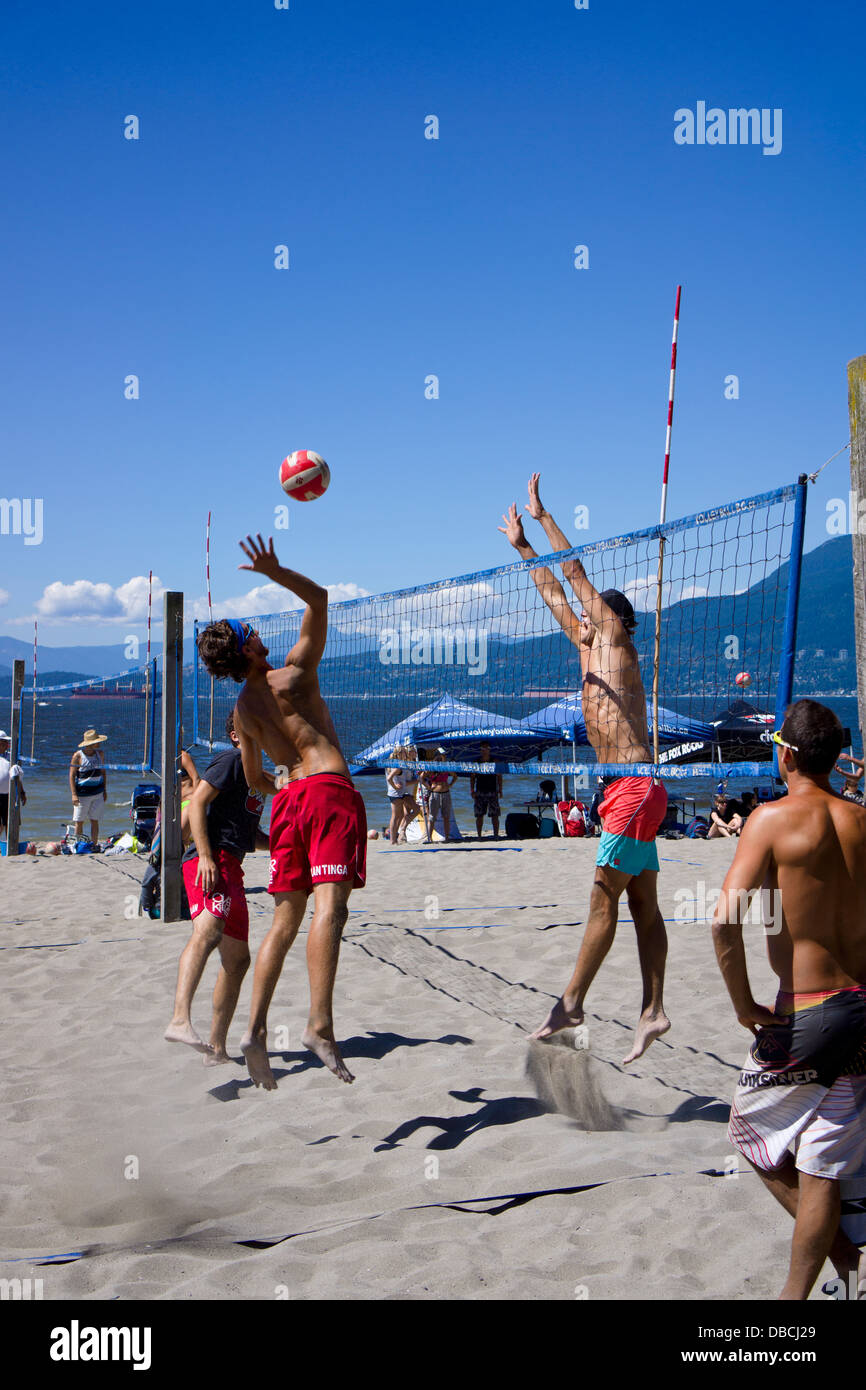 Beach volleyball players at Kitsilano Beach. Vancouver, British