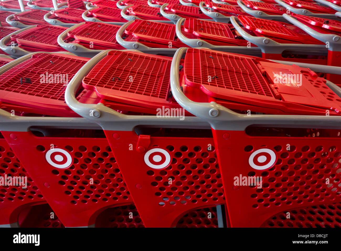 rows of shopping carts in Target Stock Photo Alamy