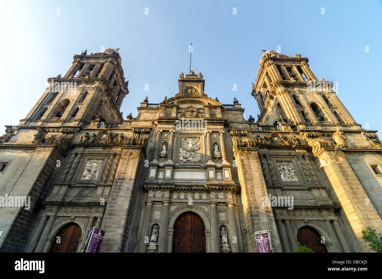 View of the cathedral of Mexico City in the Zocalo Stock Photo