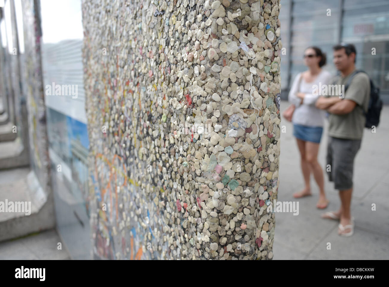 Chewing gum covers a segment of the Berlin Wall at Potsdamer Platz in