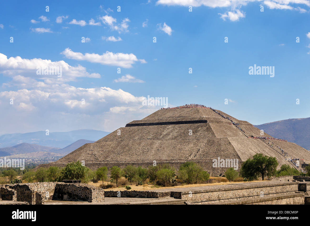 Pyramid of the Sun in Teotihuacan with clear blue sky near Mexico City Stock Photo