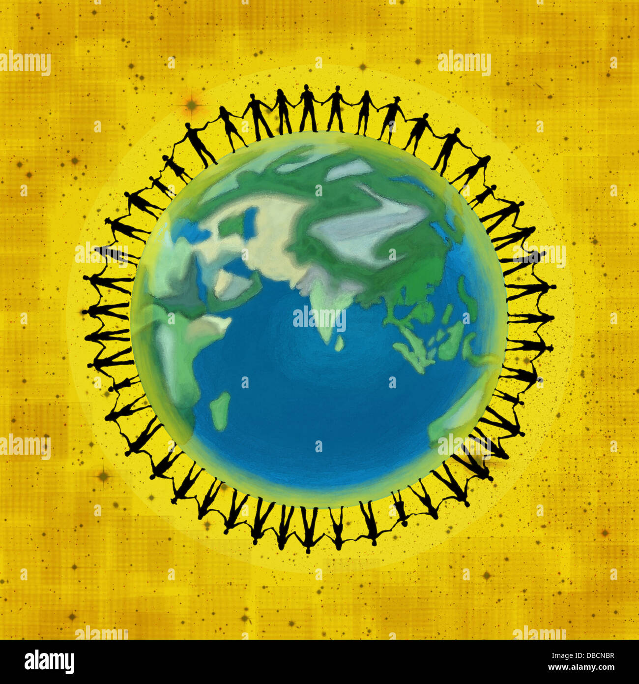 Illustrative image of people on globe representing unity Stock Photo