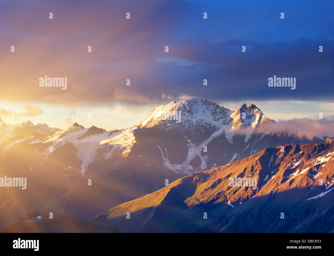 Mountain valley during sunset Stock Photo - Alamy