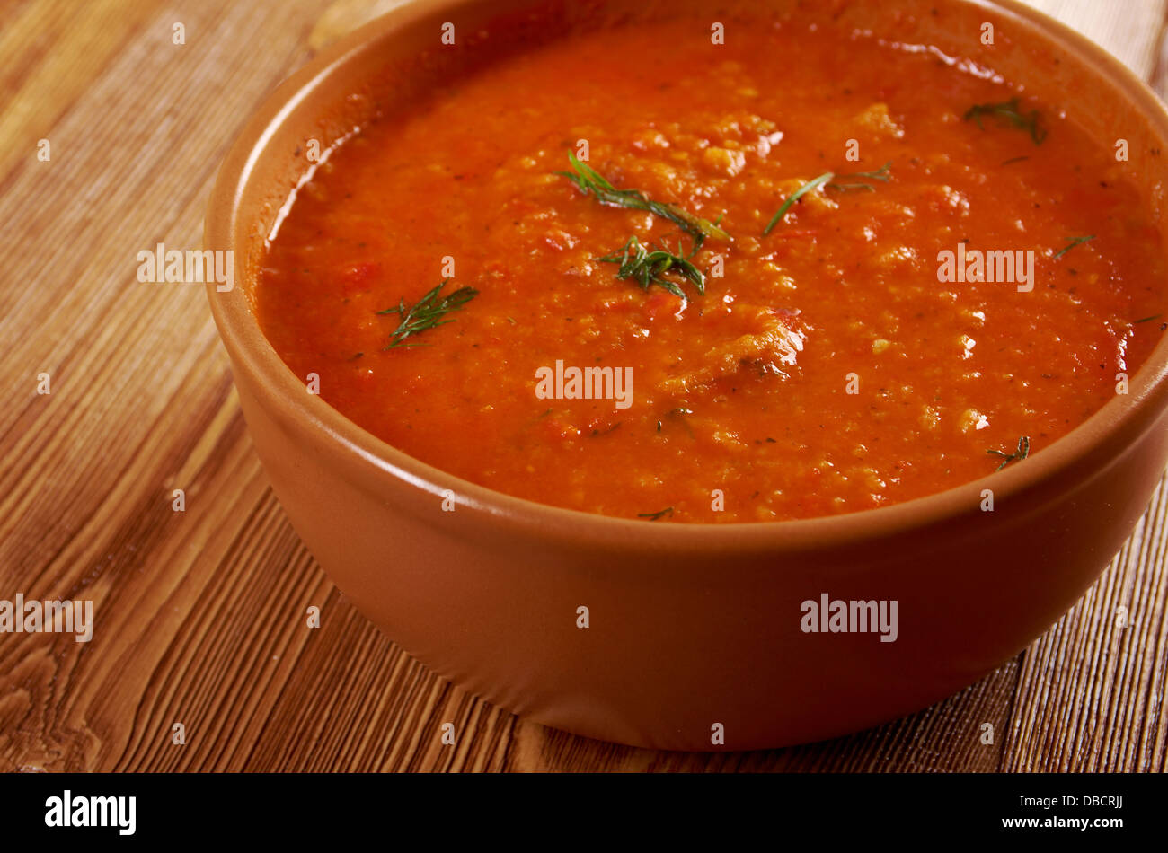 Italian tomato soup or Pappa al Pomodoro,farm-style Stock Photo