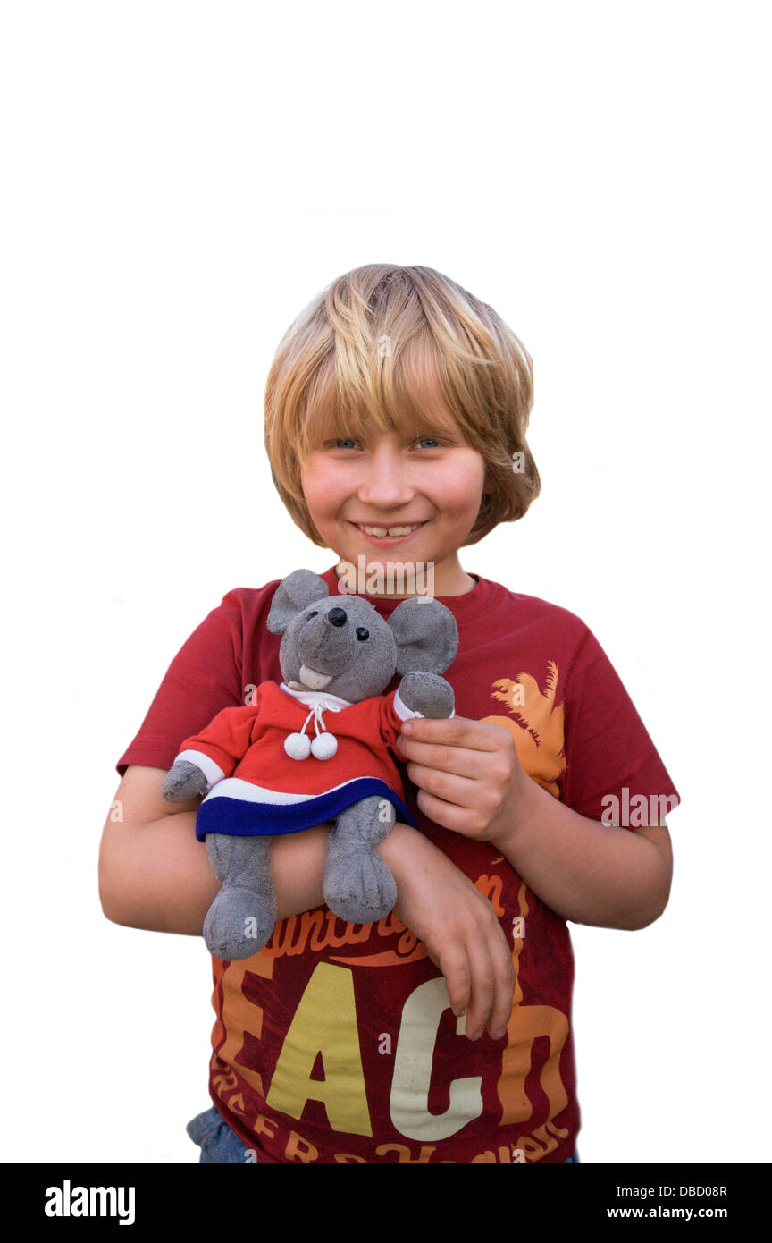 boy with cuddly toy Stock Photo