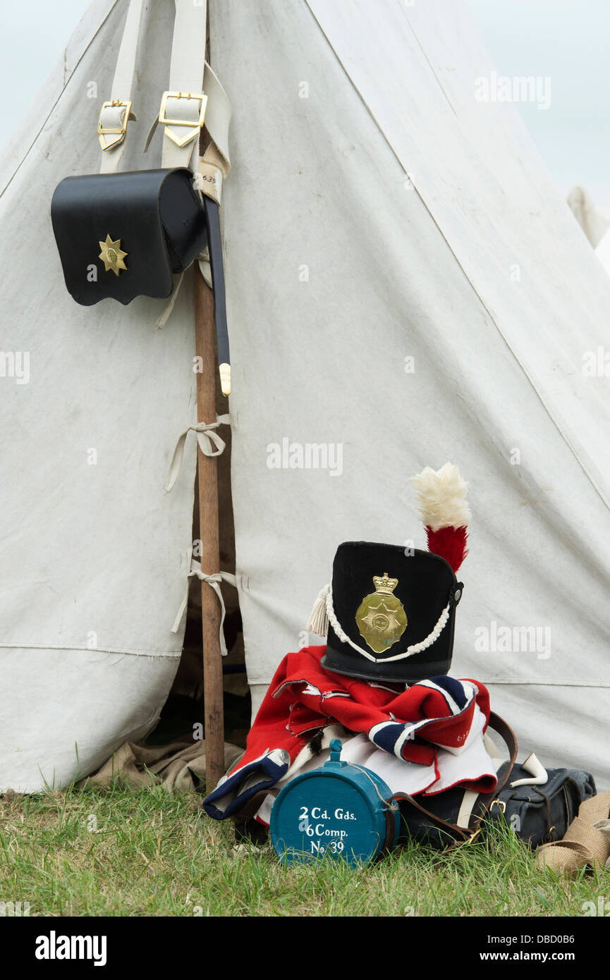 Coldstream Regiment of Foot Guards uniform outside a tent at a Historical reenactment Stock Photo