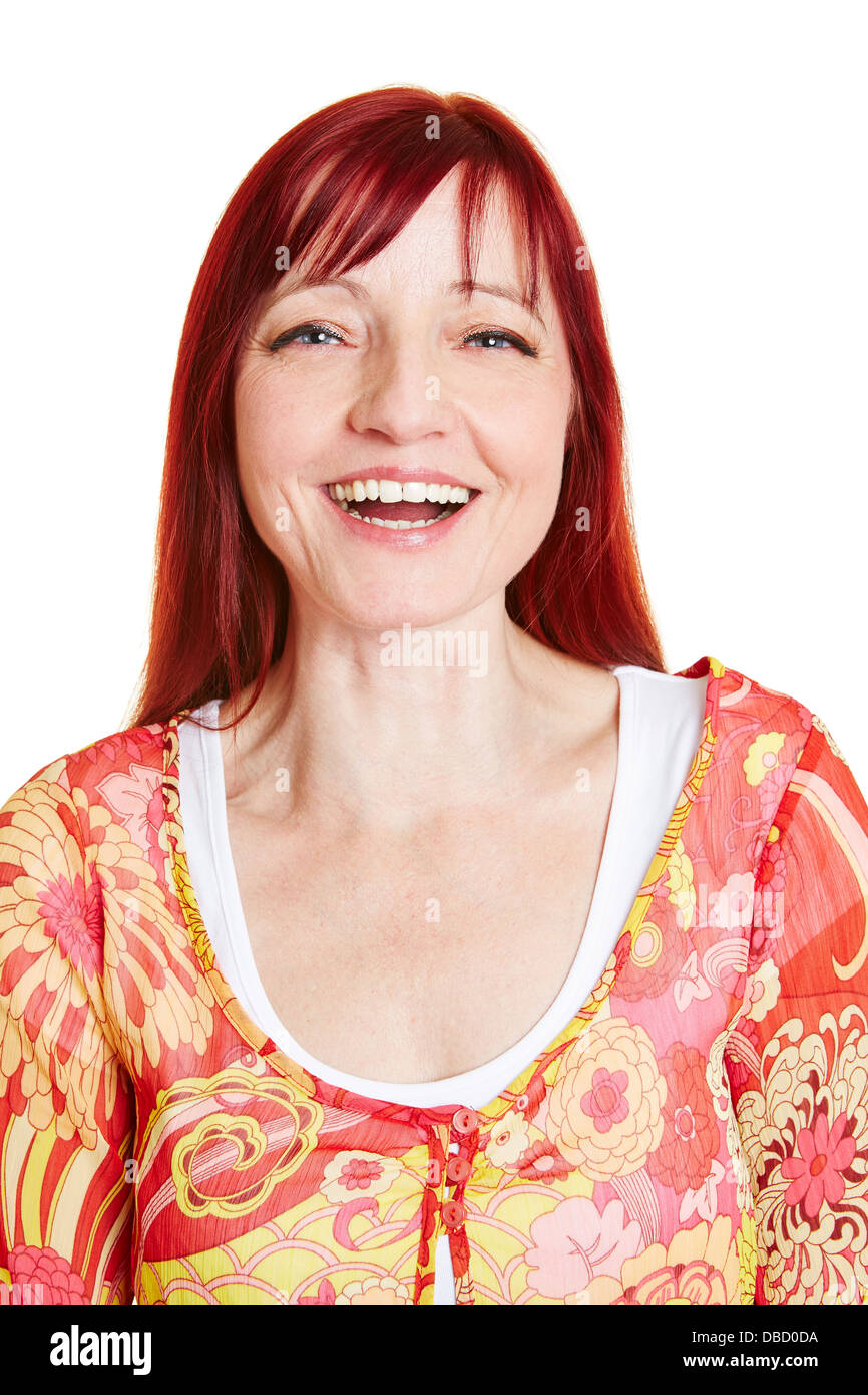 Portrait of happy best ager woman with red hair Stock Photo Alamy