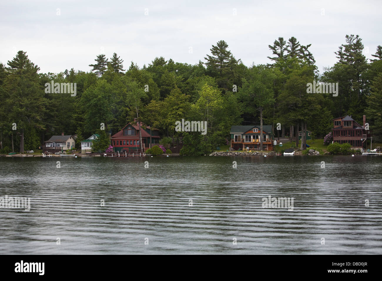 Houses are pictured by Sebago Lake in South Casco, Maine Stock Photo
