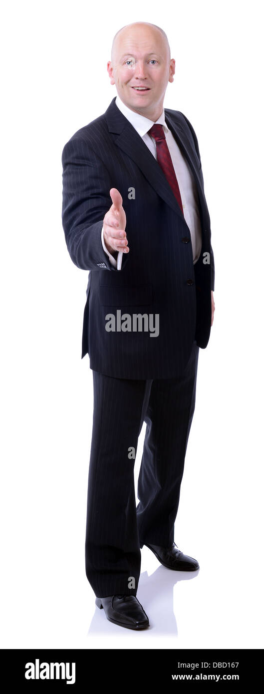 full portrait of a businessman gesturing a handshake isolated on white background Stock Photo