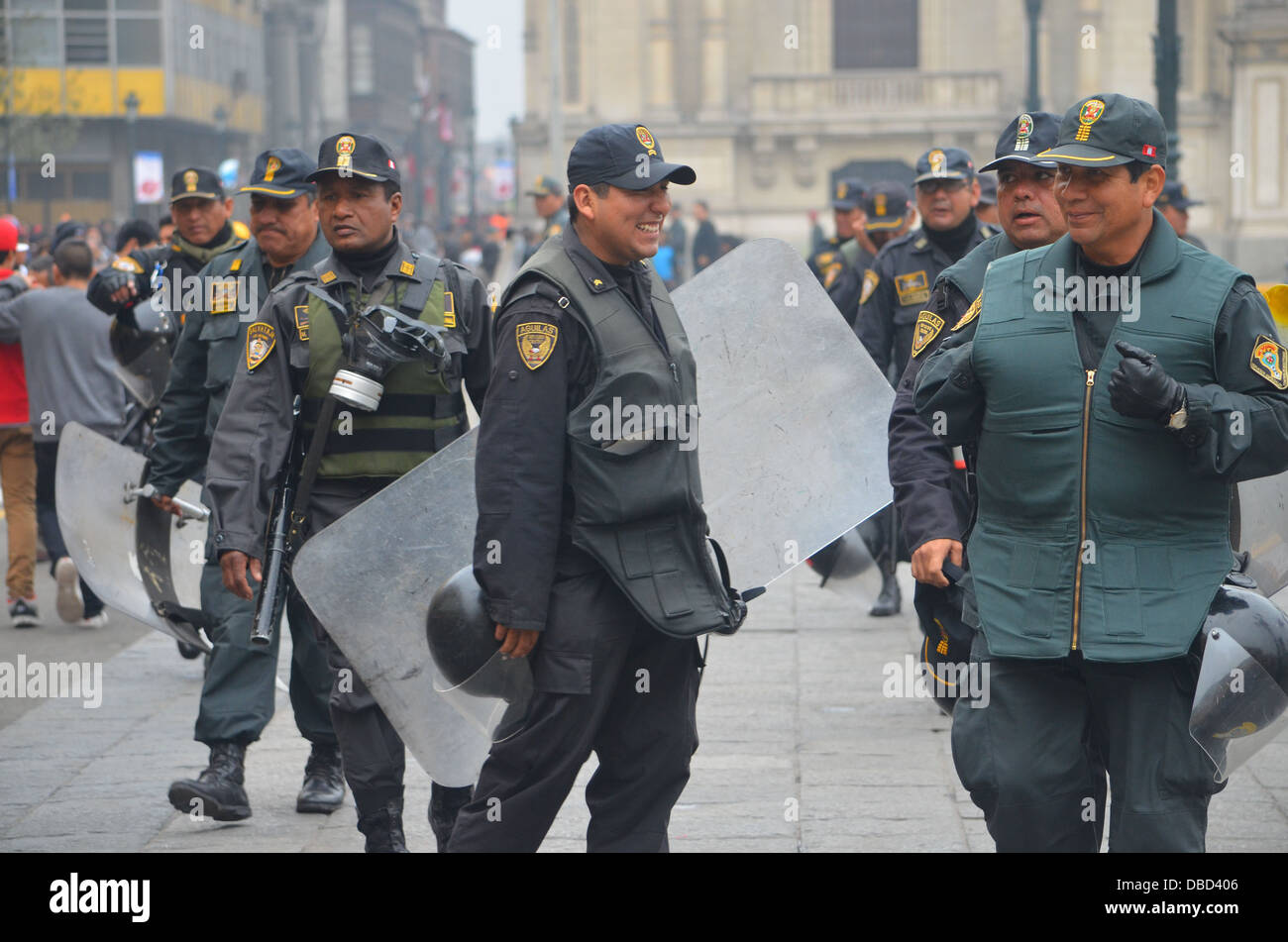 Peruvian military presence in front of the Presidential palace, Plaza de Armas, Lima, Peru Stock Photo