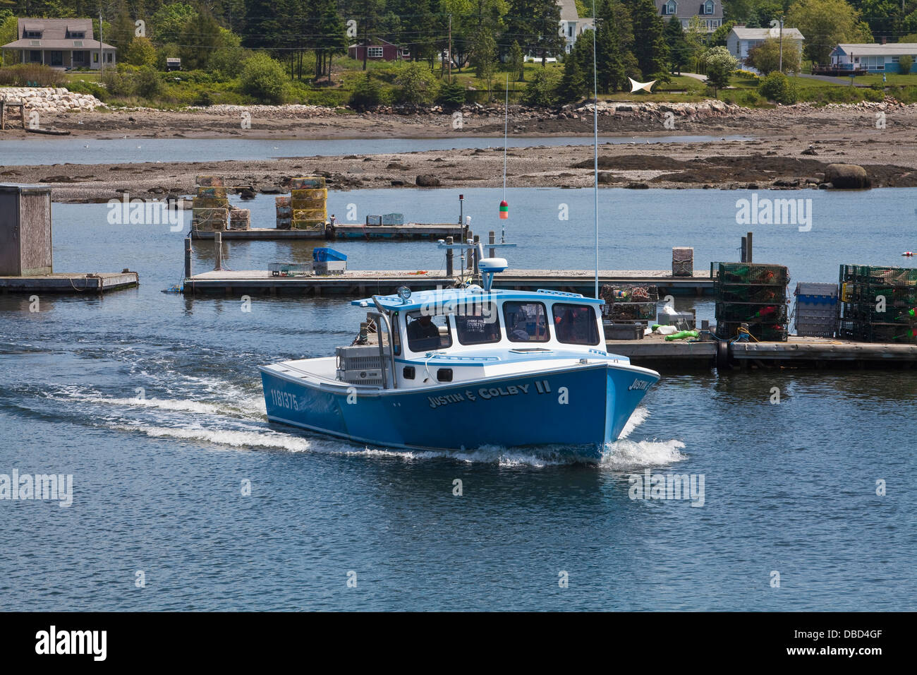 Fishing vessels are pictured in the harbor of Tremont, Maine Stock Photo