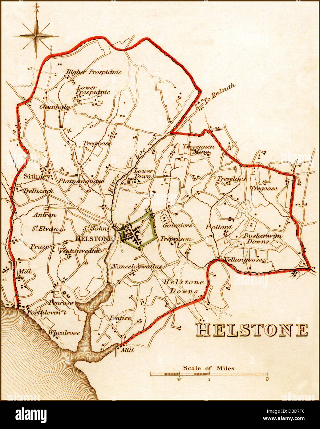 Map Of Helston And Surrounding Area 1832 Victorian Map Of Helston Stock Photo - Alamy