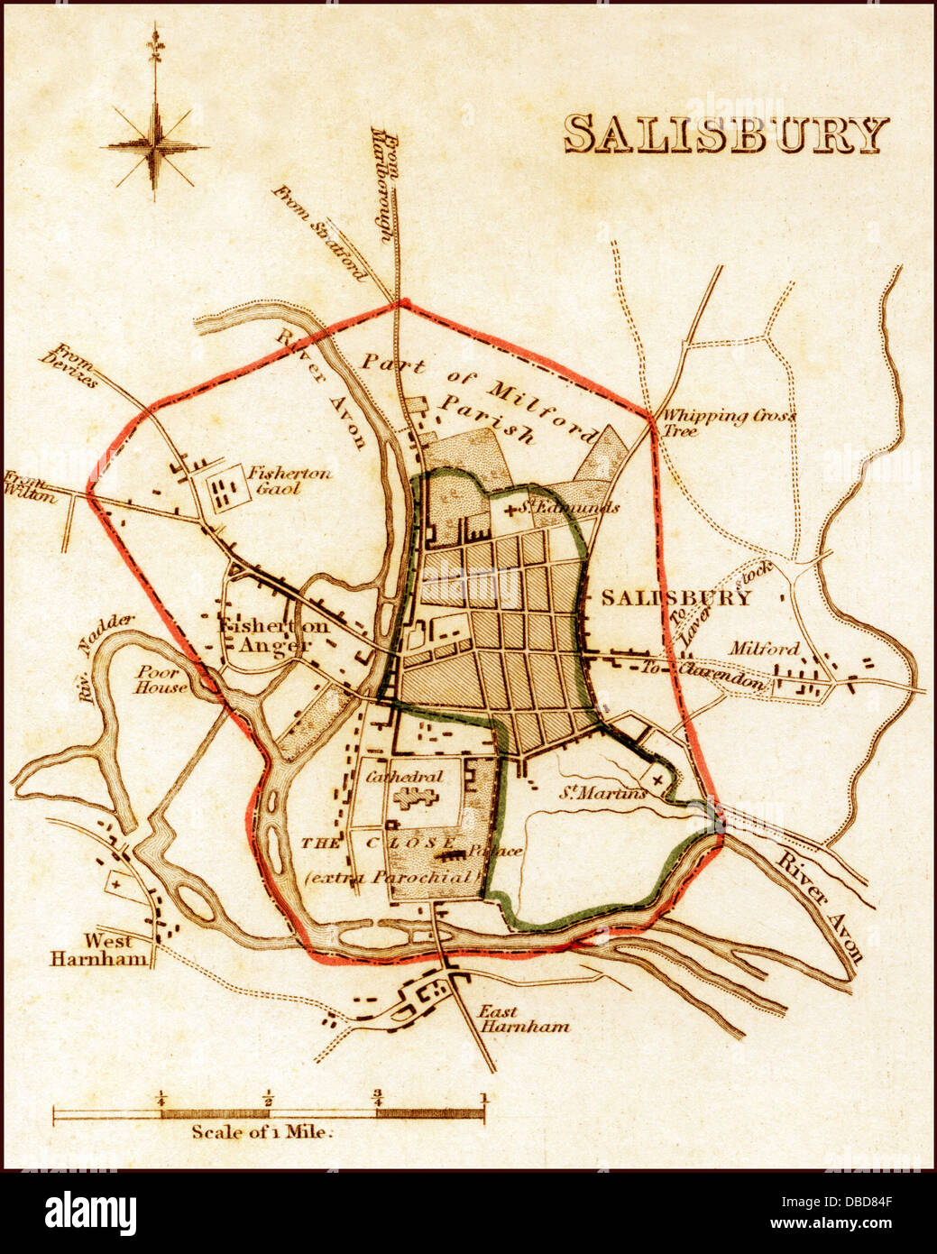 1832 Victorian Map of Salisbury Stock Photo Alamy