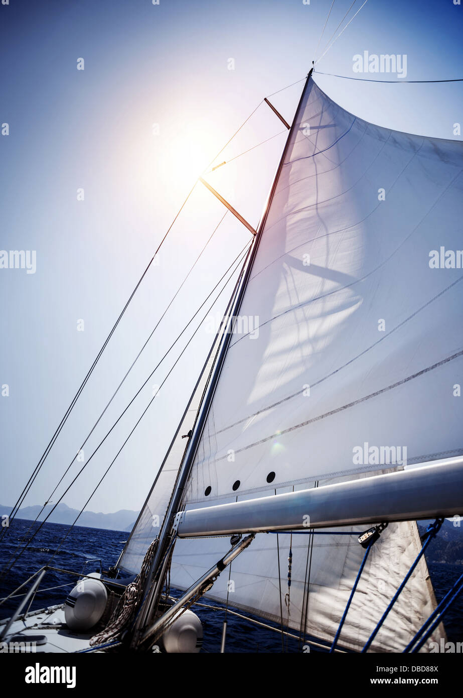Sails Flapping Sail of the yacht fluttering in the wind, summer adventure, sea cruise ...