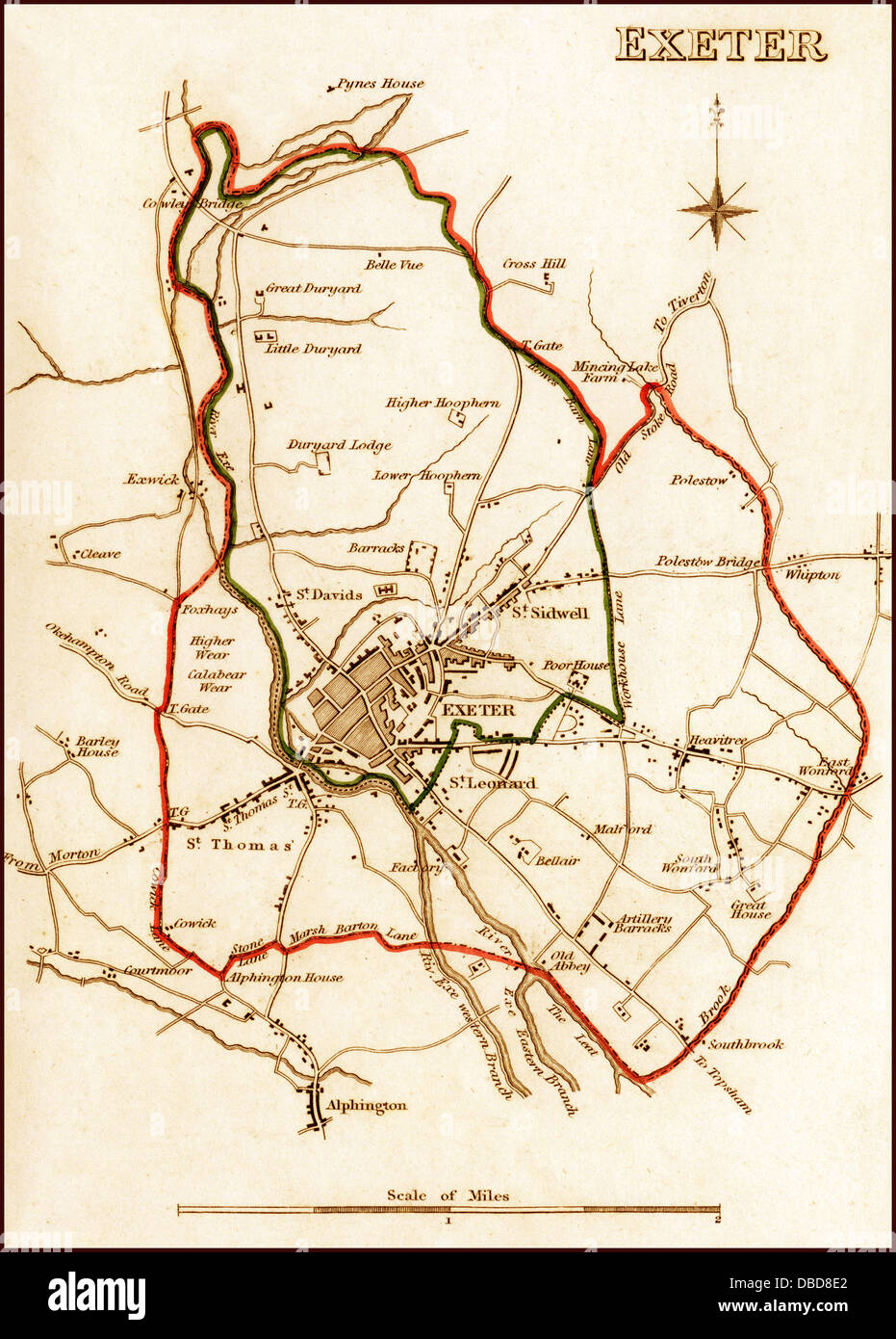 1832 Victorian Map of Exeter Stock Photo