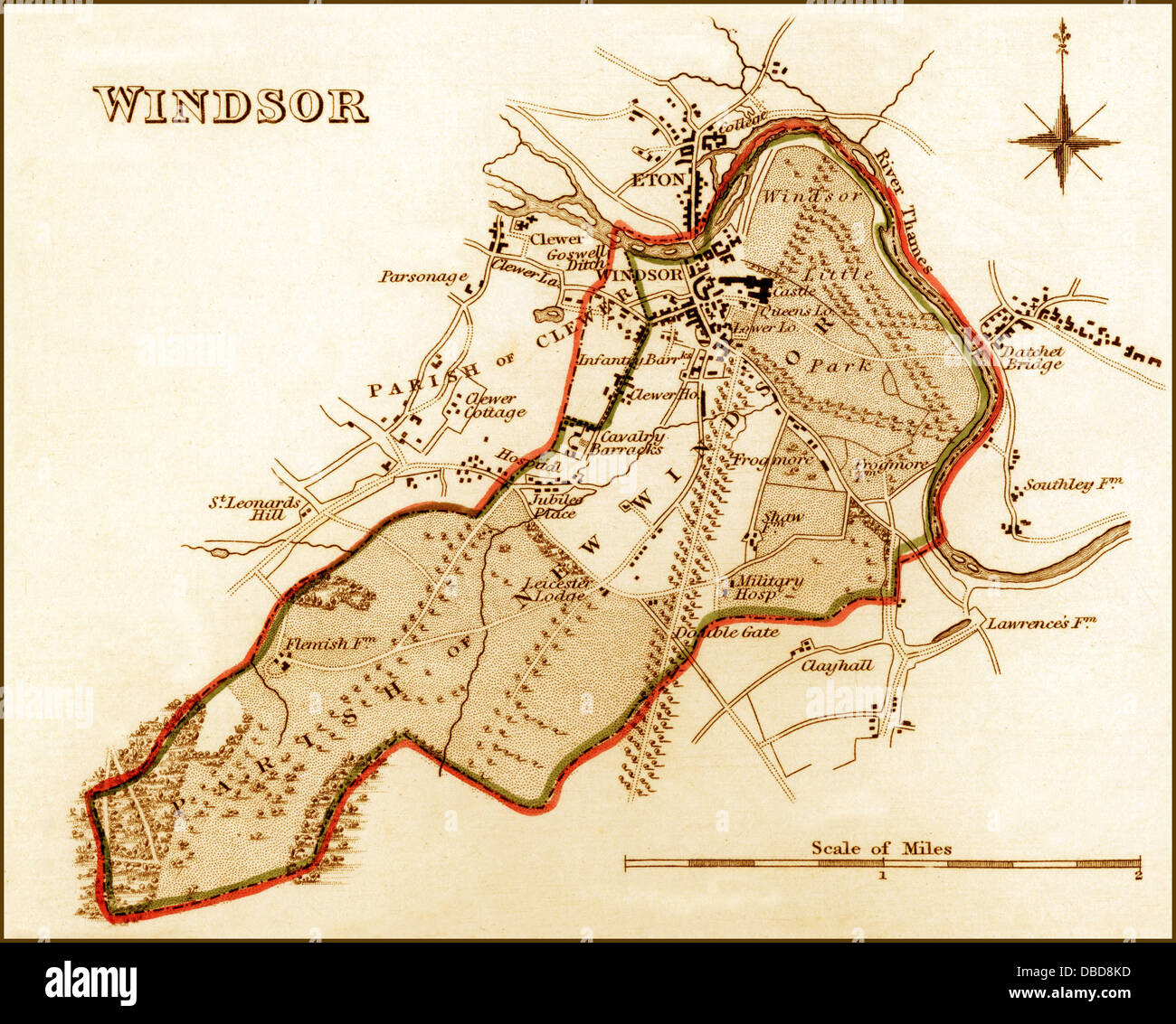1832 Victorian Map of Windsor Stock Photo