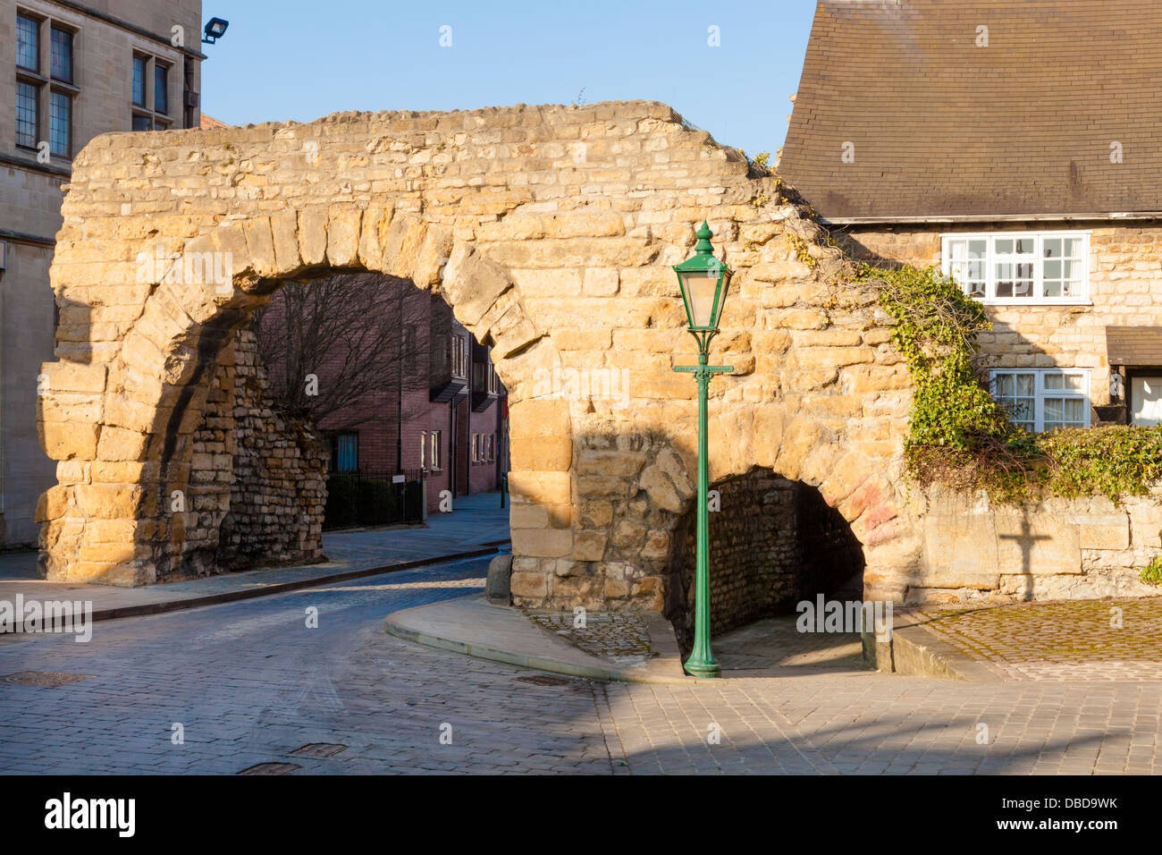 Newport Arch, Bailgate, Lincoln, England, UK. The remains of a 3rd century Roman gate. Stock Photo