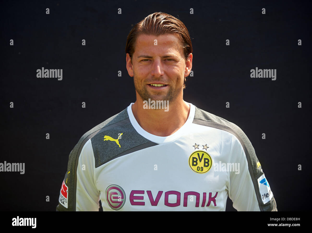Roman Weidenfeller of German Bundesliga club Borussia Dortmund during the official photocall for the season 2013-14 on the 9th of July in 2013 at the BVB training ground in Dortmund (North Rhine Westphalia). Photo: Bernd Thissen/dpa Stock Photo