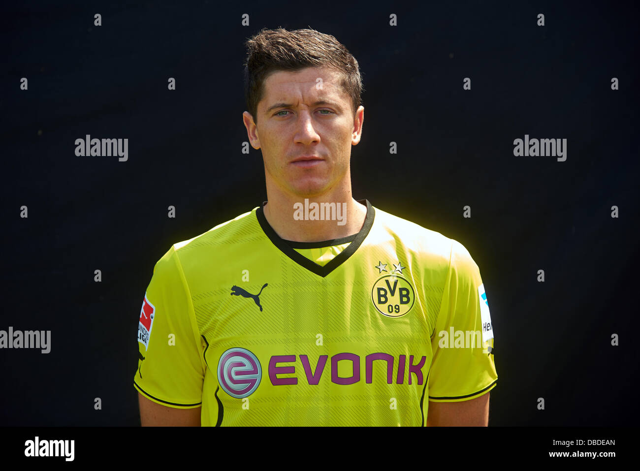 Robert Lewandowski of German Bundesliga club Borussia Dortmund during the  official photocall for the season 2013-14 on the 9th of July in 2013 at the  BVB training ground in Dortmund (North Rhine