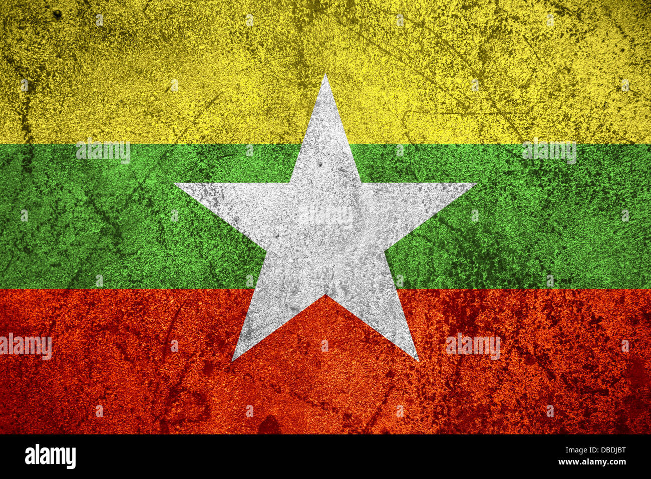 flag of Burma or Burmese banner on rough metal background Stock Photo