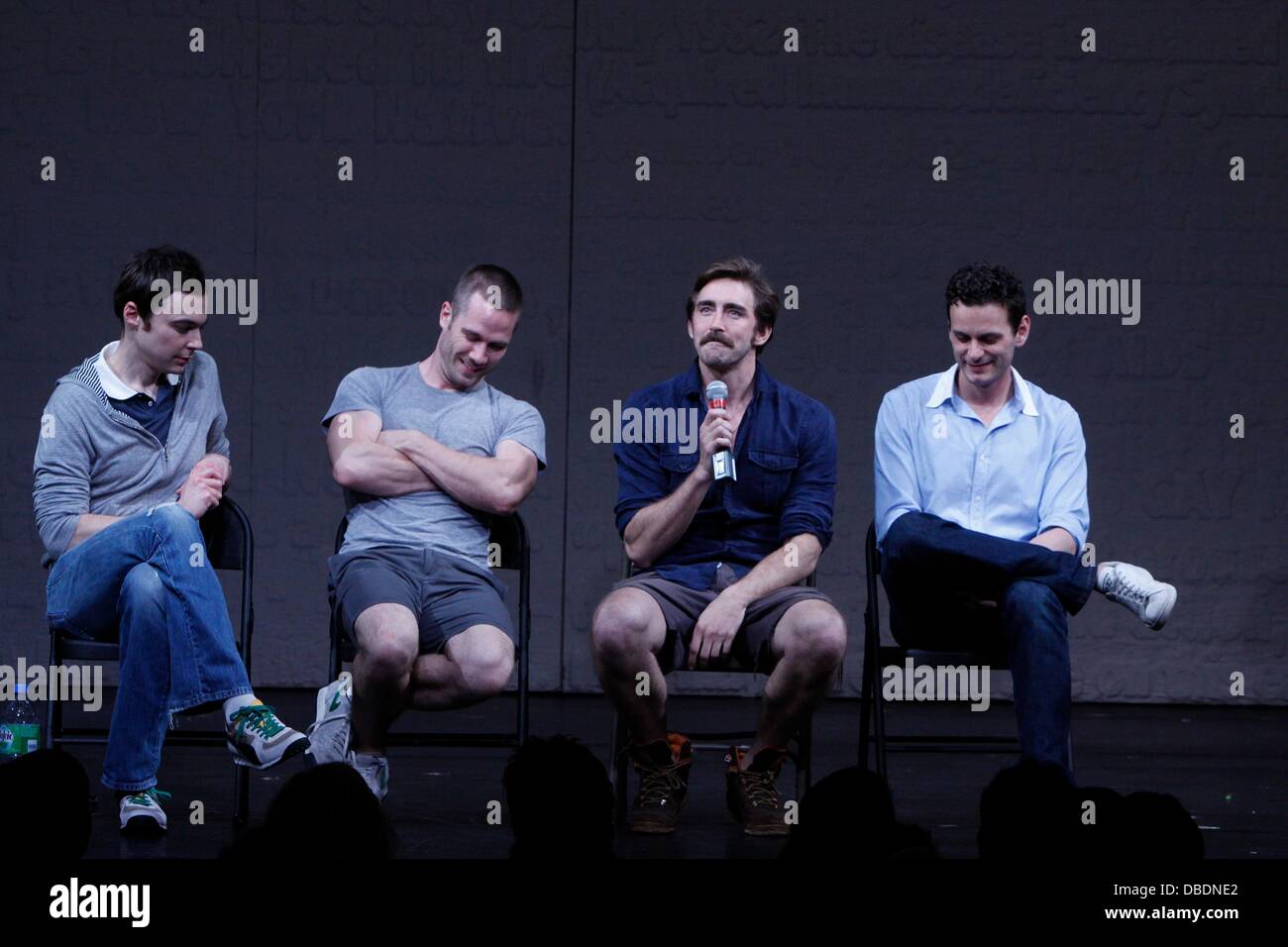 Jim Parsons, Luke Macfarlane, Lee Pace and Wayne Alan Wilcox Post-show talk back with the cast of the Broadway production 'The Normal Heart' at the Golden Theatre New York City, USA - 26.05.11 Stock Photo